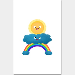 Cute happy sun cloud rainbow cartoon Posters and Art